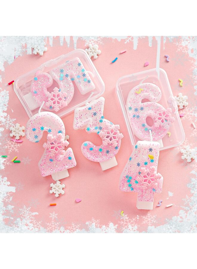 Pink snowflake-themed birthday candles, pink snowflake number candles, suitable for cake decorating, cupcake decorating, party decorations (number 0). - Image 3